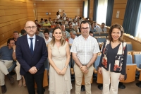 De izquierda a derecha, el director general de la Producción Agrícola y Ganadera de la Junta de Andalucía, Manuel Gómez Galera; la vicerrectora de Política Científica de la UCO, María José Polo; el coordinador del proyecto, Carlos Agustí y la vicerrectora de Innovación y Transferencia, Lourdes Arce